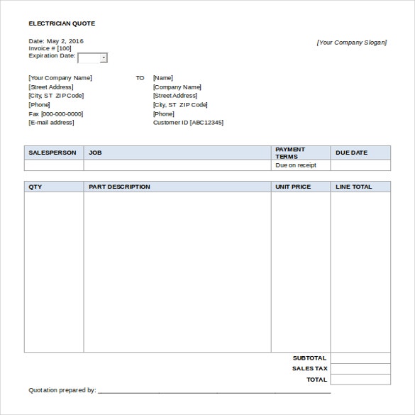 free quotation template download